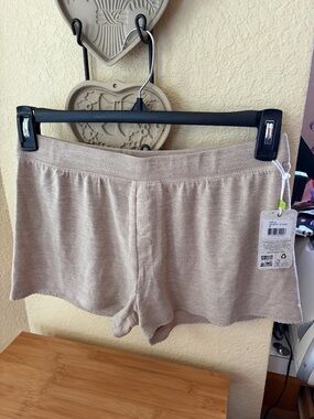 PJ Salvage Beige Knit Lounge Shorts with Button Detail